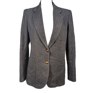 Chaus Vintage Wool Blend Grey Blazer Sz 11/12 Gold Tone Buttons